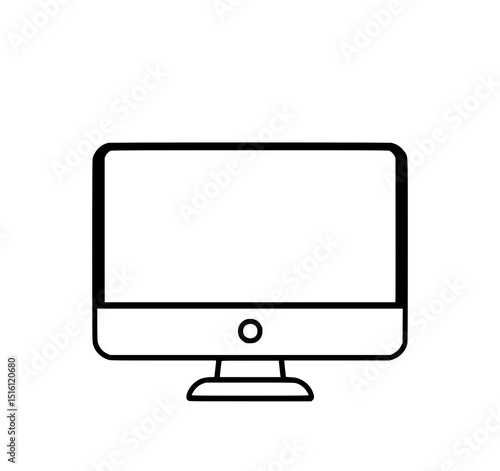 Simple Computer Monitor Icon: A clean line art illustration of a desktop computer monitor, showcasing a minimalist design and blank screen, ideal for website or app interfaces.