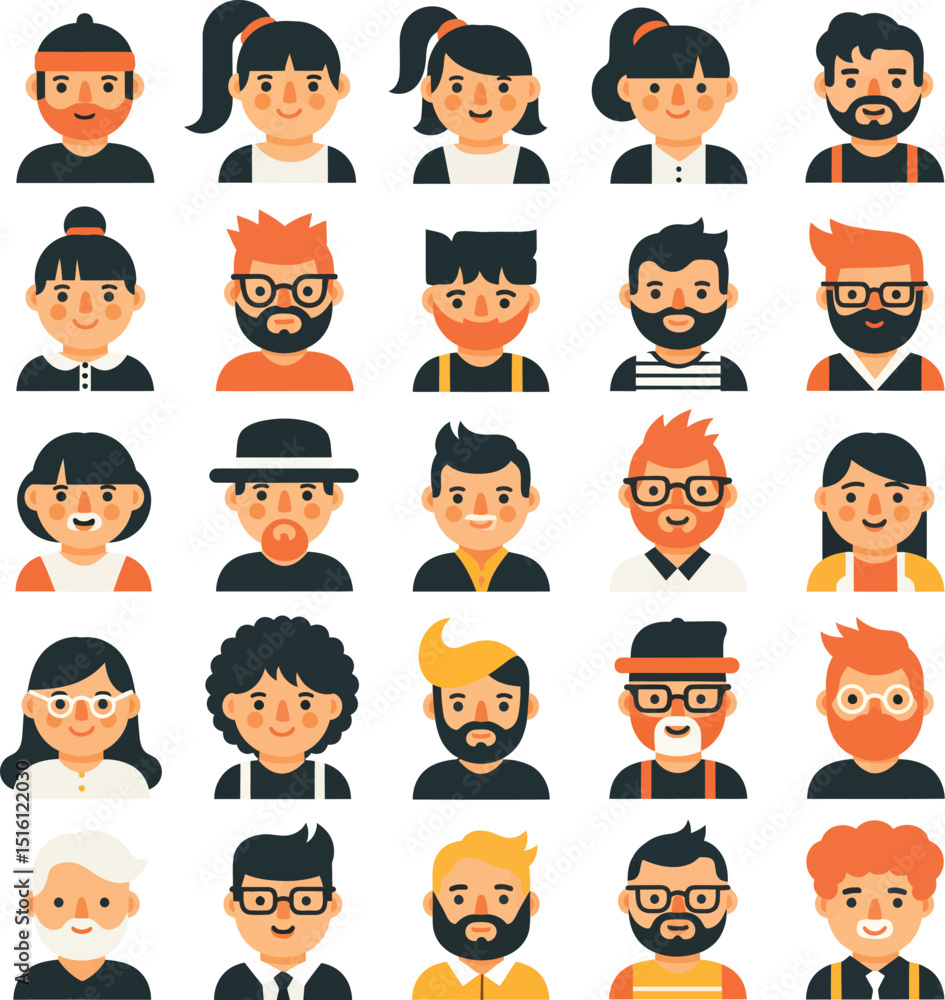 Diverse and colorful illustrated set of cute and friendly cartoon avatar portraits Diverse and colorful illustrated set of cute and friendly cartoon avatar portraits