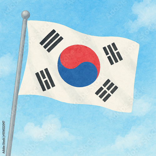 태극기와 구름 하늘