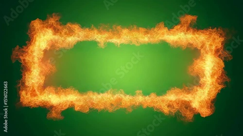 Animated Frame of Vibrant Fire Flames Against a Green Background