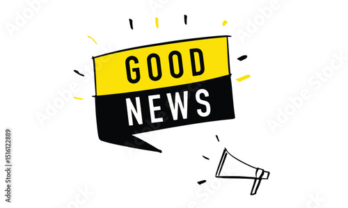 Good news text font box message megaphone communication good new announcement marketing sale voice speaker business good news promotion positive good news megaphone happy success banner sign market 