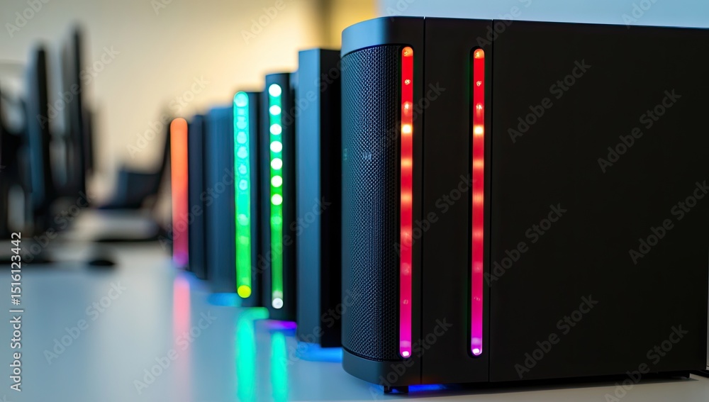 Fototapeta premium Colorful computer speakers line up