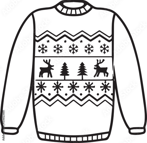 ugly christmas sweater line art, ugly christmas sweater line art clipart vector, christmas silhouette vector black and white