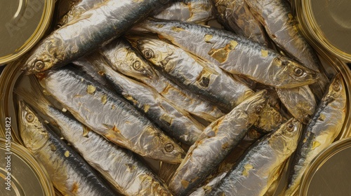 Canned sardines, a close-up view of a can filled with silvery fish, seafood