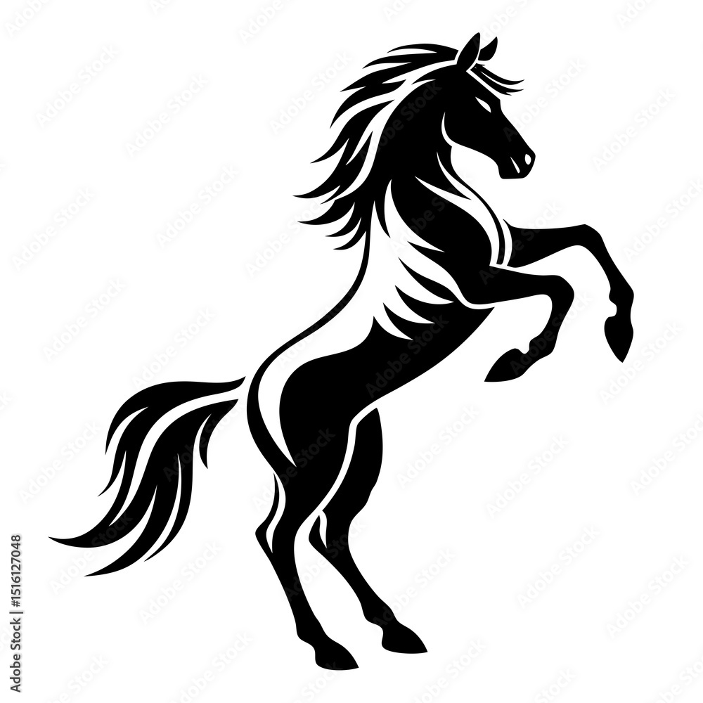 Stylized Black and White Rearing Horse Illustration – Vector Silhouette Design Stylized Black and White Rearing Horse Illustration – Vector Silhouette Design
