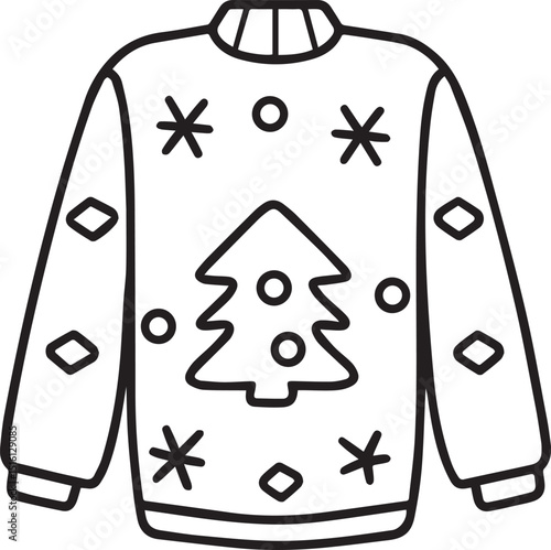ugly christmas sweater line art, ugly christmas sweater line art clipart vector, christmas silhouette vector black and white