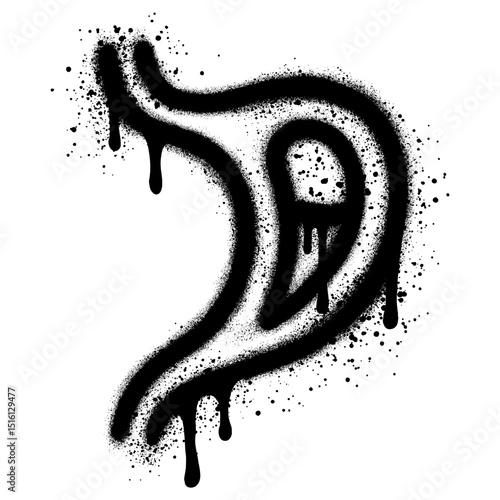 Spray Painted Graffiti Stomach Sprayed isolated with a white background. Vector illustration.