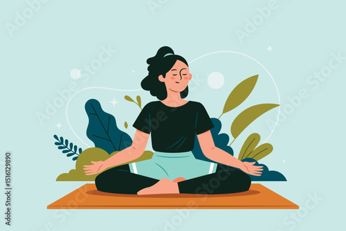 Flat Mindfullness Yoga Lotus Posture Composition
