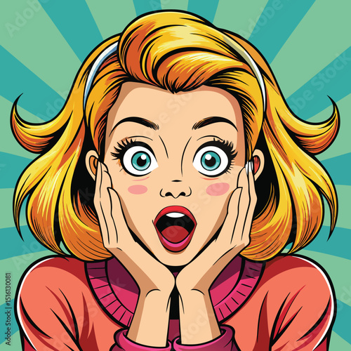 Woman with blonde hair and surprised expression pop art style