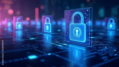Cybersecurity and Data Protection Concept – Digital Padlocks on Network Grid