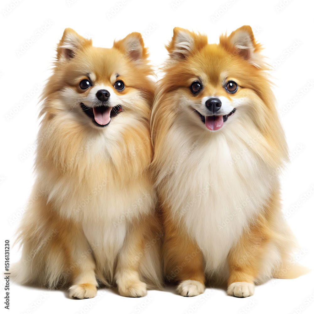 Obraz premium two cute happy pomeranian dogs couple family isolated on white background , PNG