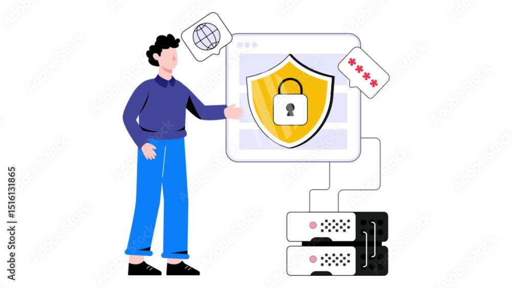 Web Data Protection 2D Flat Animation. Web Data Protection 2D Flat Animation.
