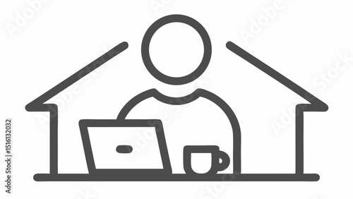 Remote Work at Home Icon Design Concept Coffee Laptop Person Stay Home Work From Home Workspace