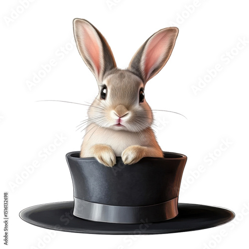 cute bunny rabbit in top hat on transparent background