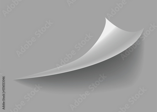 Curled paper corner. Curve page corner, page edge curl and bent paper sheet with realistic shadow. Paper corner fold isolated on white background
