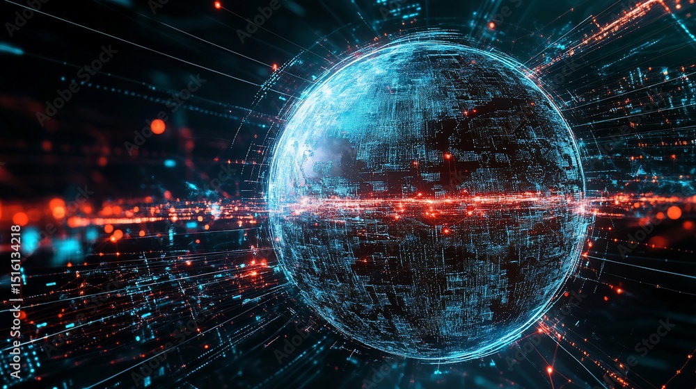 Fototapeta premium Abstract futuristic technology background with a glowing sphere