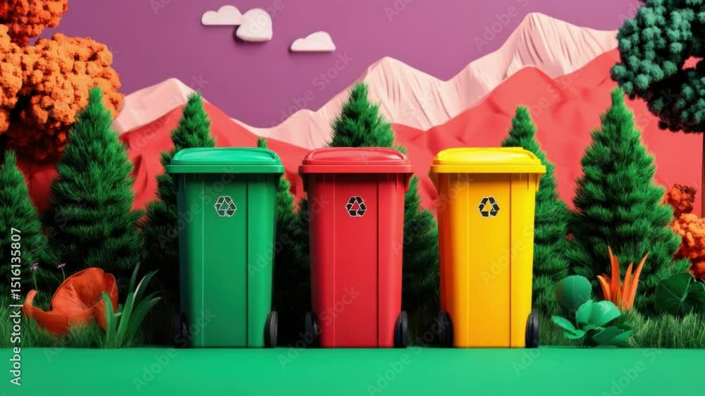 Sorting Stations: A colorful trio of recycling bins, each designated ...