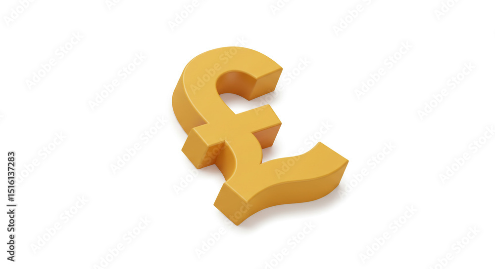 Fototapeta premium A single golden pound symbol is presented on a stark white background in a simple studio shot view