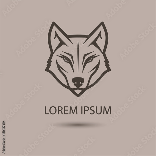 Simple line outline wolf head logo design, wolf face vector icon. 