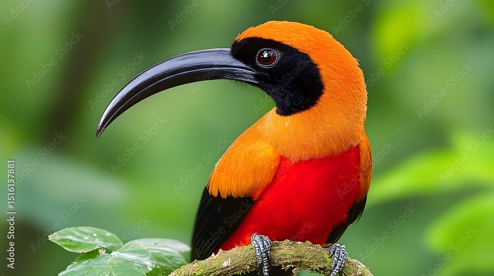 Obraz premium Vibrant Orange and Black Bird Portrait, Exotic Wildlife Photography