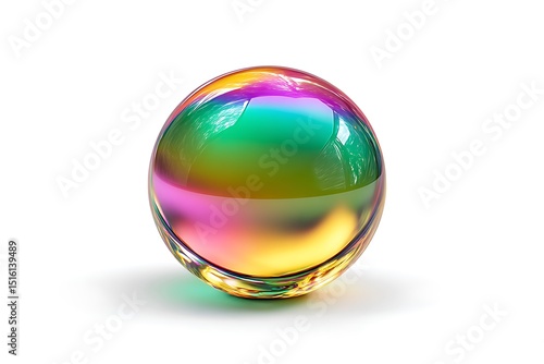 a delicate glass sphere reflecting a complete rainbow across its surface, suspended in mid-air with gentle light to enhance the colors, isolated in a pure