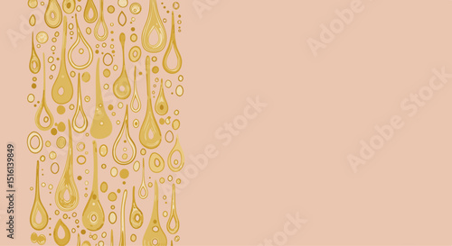 Abstract gold raindrop patterns on soft pink background  