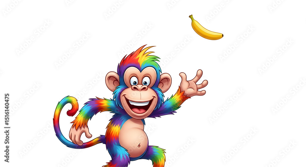 Naklejka premium Colorful monkey playing with a banana