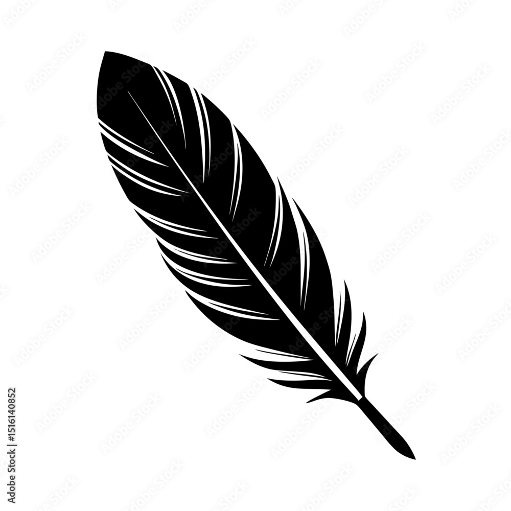 Obraz premium Black and White Feather with Intricate Patterns | Detailed Digital Art and Minimalist Design v2
