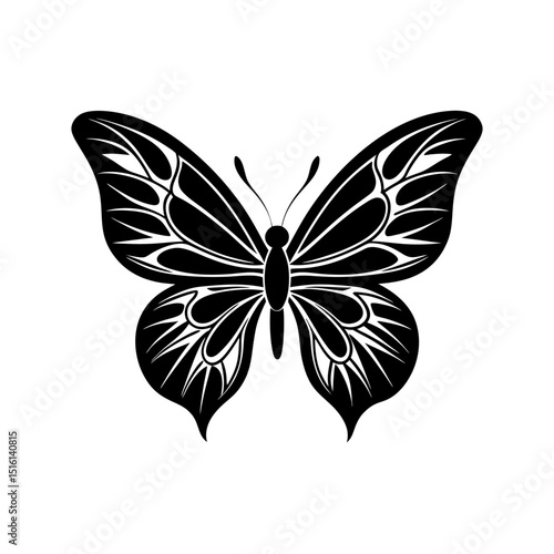 Black and White Butterfly with Intricate Symmetrical Wings | High Contrast Minimalist Abstract Design 
