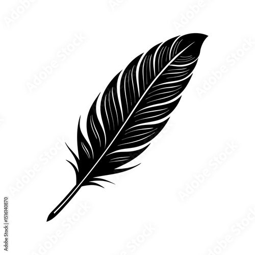 Black and White Feather with Intricate Patterns | Detailed Digital Art and Minimalist Design