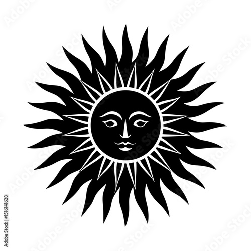 Flat Vector of Sun – Circular Face with Radiating Rays