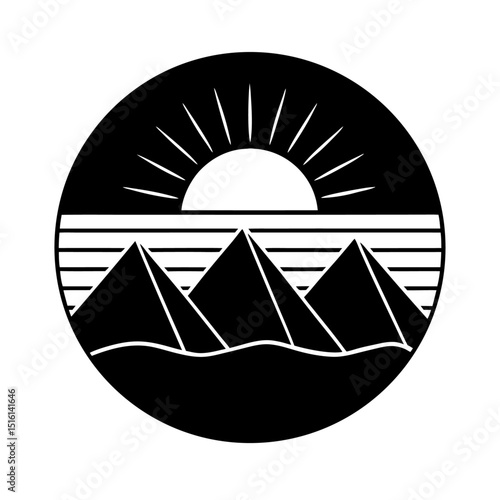 Vector Design of Sunrise – Sun Peeking Over Mountains with Flat Gradient