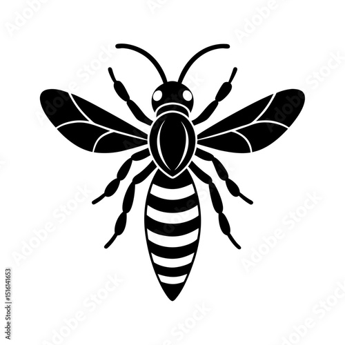 Flat Vector of a Wasp – Narrow Waist and Stripes in Black v2