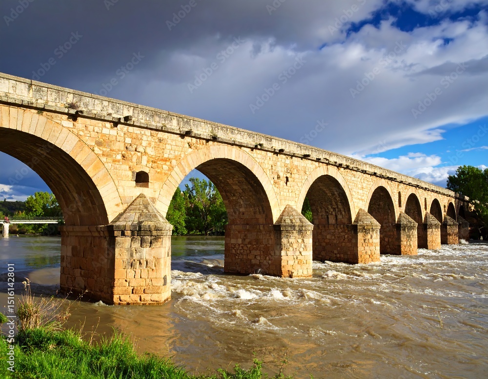 Fototapeta premium Ancient stone arch bridge over a river
