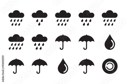Weather Icons and Water Drop Symbols: A Collection of Simple, Flat-Design Images