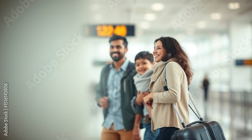Happy Immigrant Family Arriving at the Airport A Smooth Gradient Transition