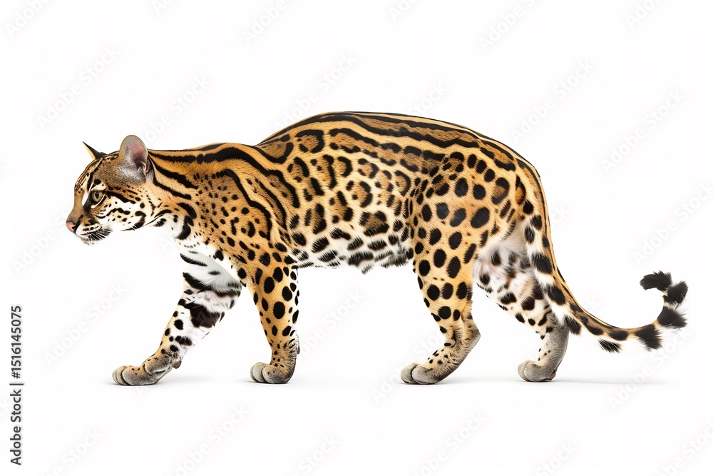 Obraz premium Isolated Ocelot Walking White Background