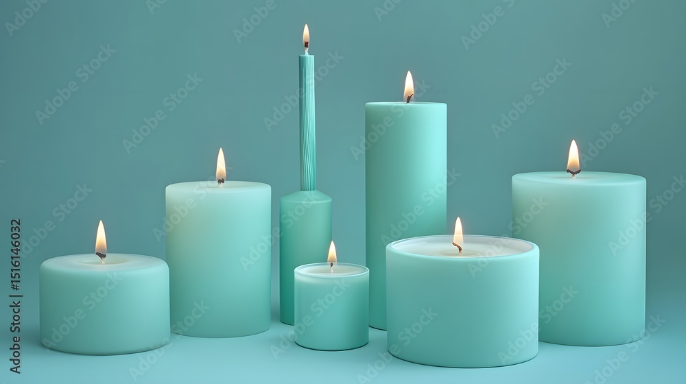 Teal Candles Arrangement Spa Relaxation Serenity Teal Candles Arrangement Spa Relaxation Serenity