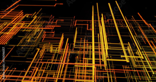 Abstract animated techno background. Three-dimensional composition rectangular grids. Information technology concept, big data, architecture. Digital cyberspace, ai. 3D rendering Animation