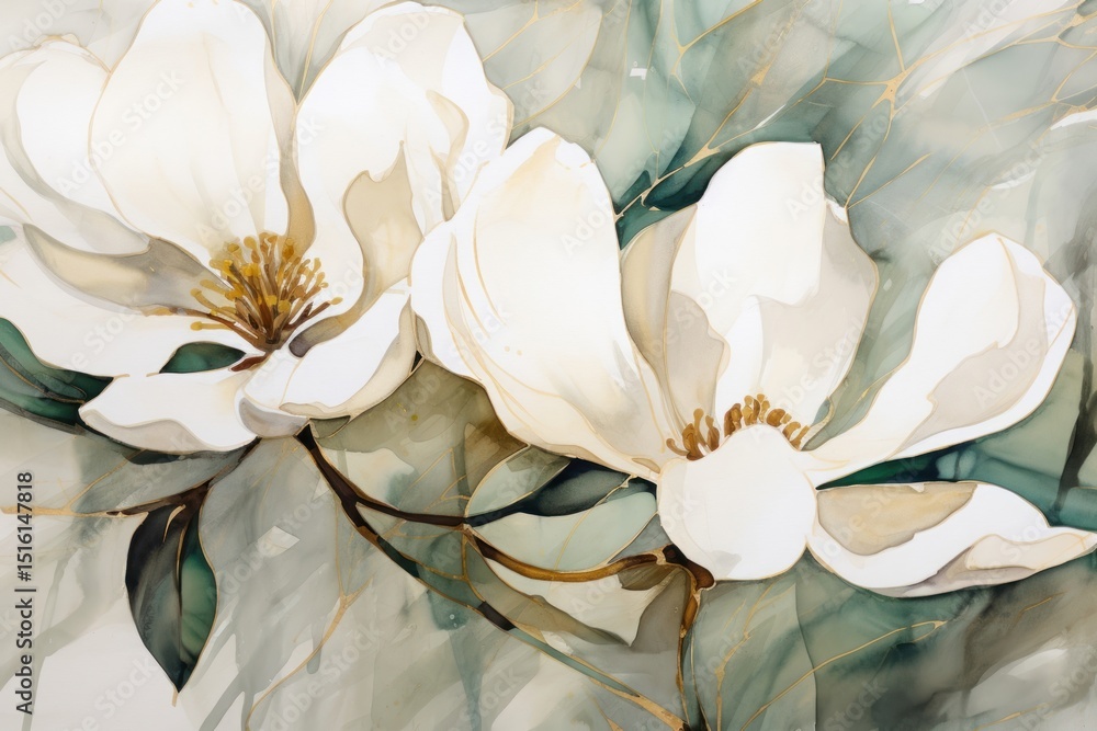 Obraz premium Magnolia watercolor background painting blossom flower.