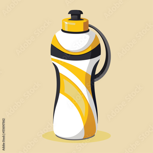 Illustration of a yellow and white water bottle with a handle
