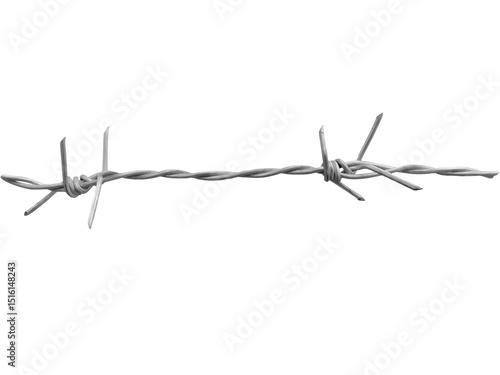 Close-up photo of barbed wire made from galvanized steel isolated on a png file with transparent background.