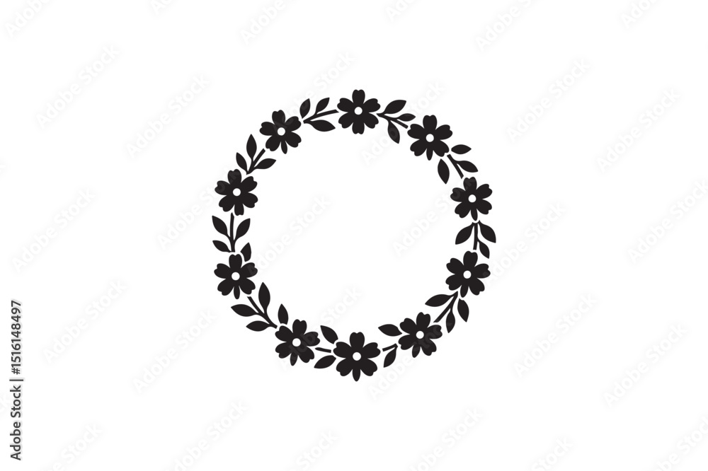 Floral wreath silhouette vector art illustration on white background Floral wreath silhouette vector art illustration on white background