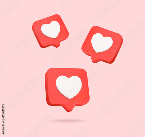 3d flying heart emoticons in minimal style, isolated on background. Love emoji icons in 3d vector. Vector illustration