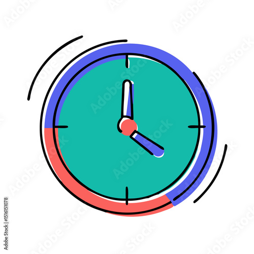 Colorful clock illustration showing time on white