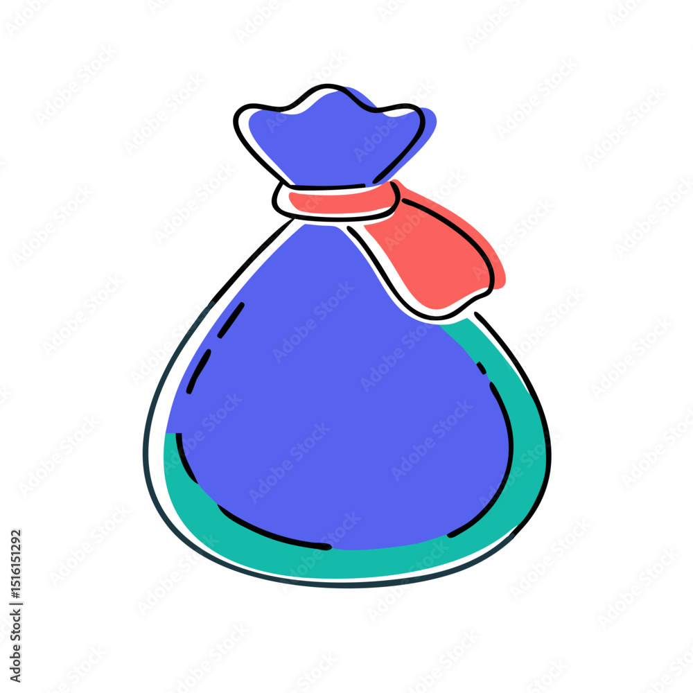 Cartoon money bag icon in blue green and red Cartoon money bag icon in blue green and red