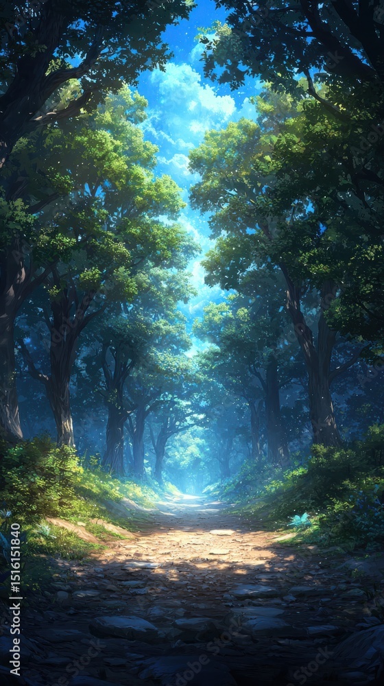 Obraz premium Nature trail exploration enchanted forest digital art lush environment serene viewpoint tranquility concept