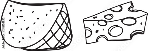Cheese and wine linear drawing