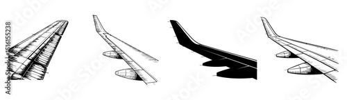 set of vintage airplane wing vector illustrations, aircraft aerodynamic surface for aviation and travel concepts
