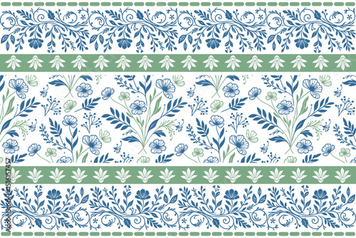 Pattern with floral sketch elements.Seamless border outline.Minimalist hand drawn design.One line flower repeat.Fashion textile art

